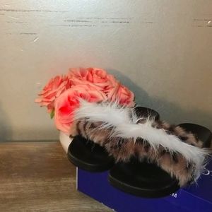 Faux Fur Slide Sandal Cheetah